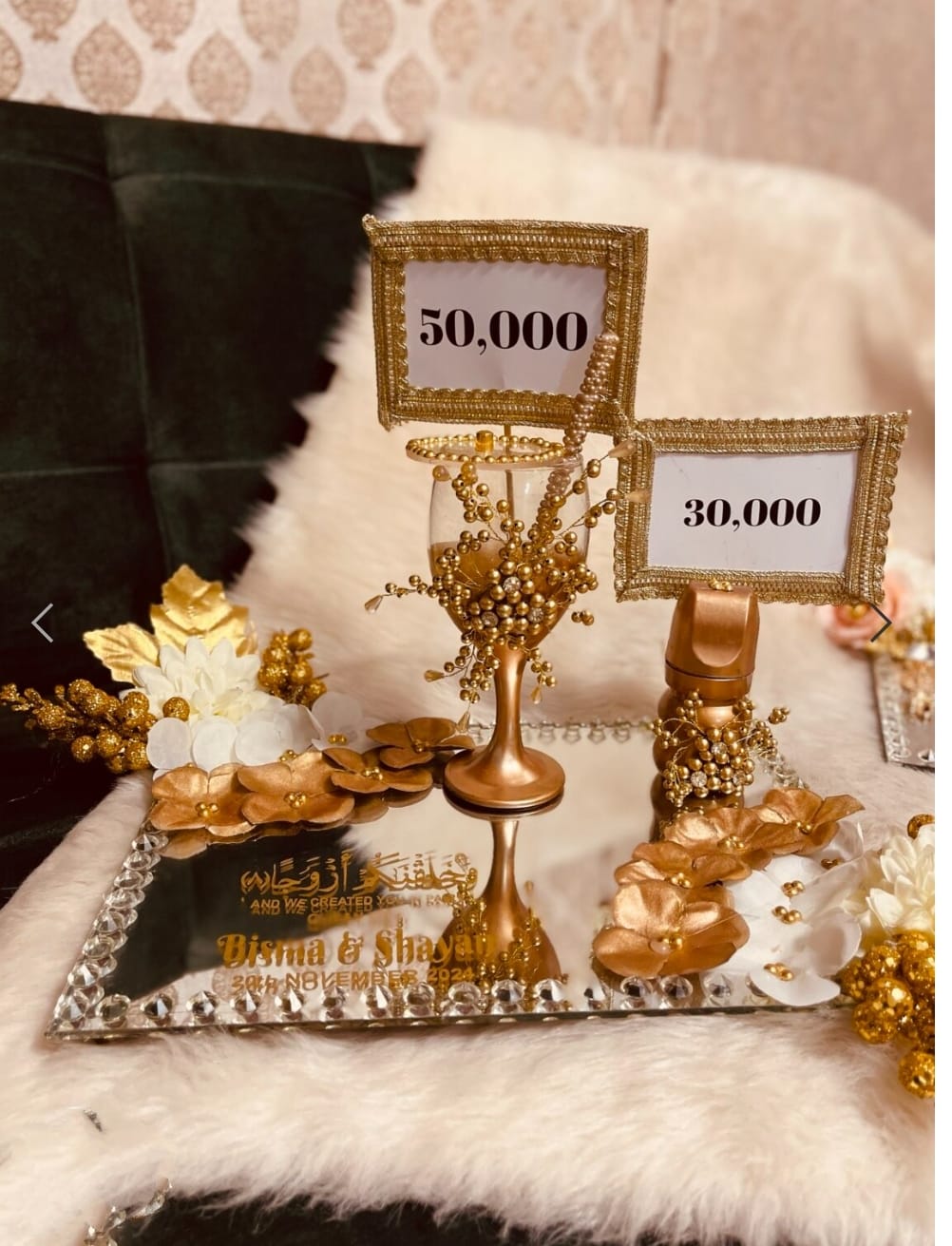 Luxury Wedding Cash Tray | Personalized Shagun & Mahr Mirror Platter