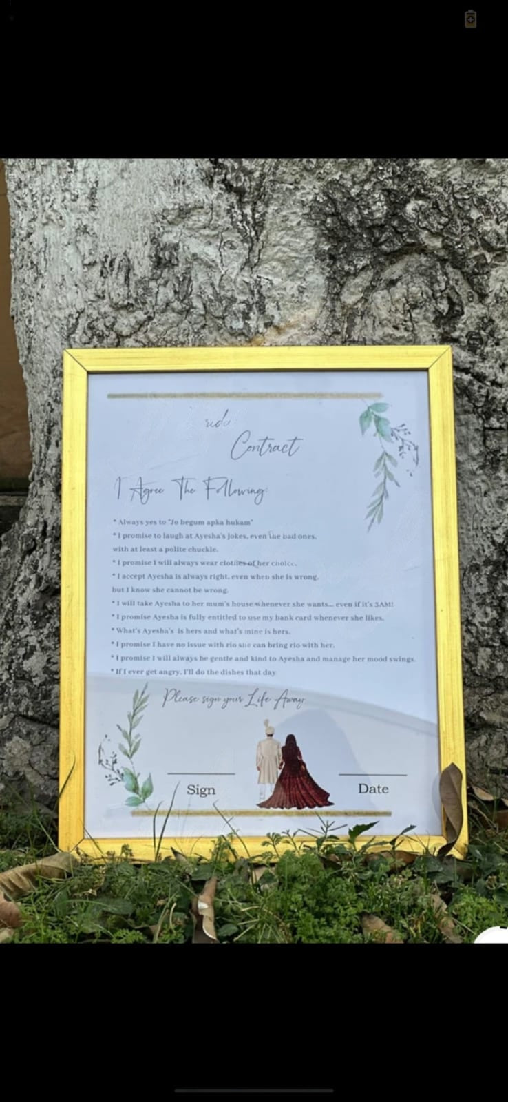 The Ultimate "Jo Hukam Begum" Fun Wedding Contract Frame – Personalized Nikah & Wedding Gift