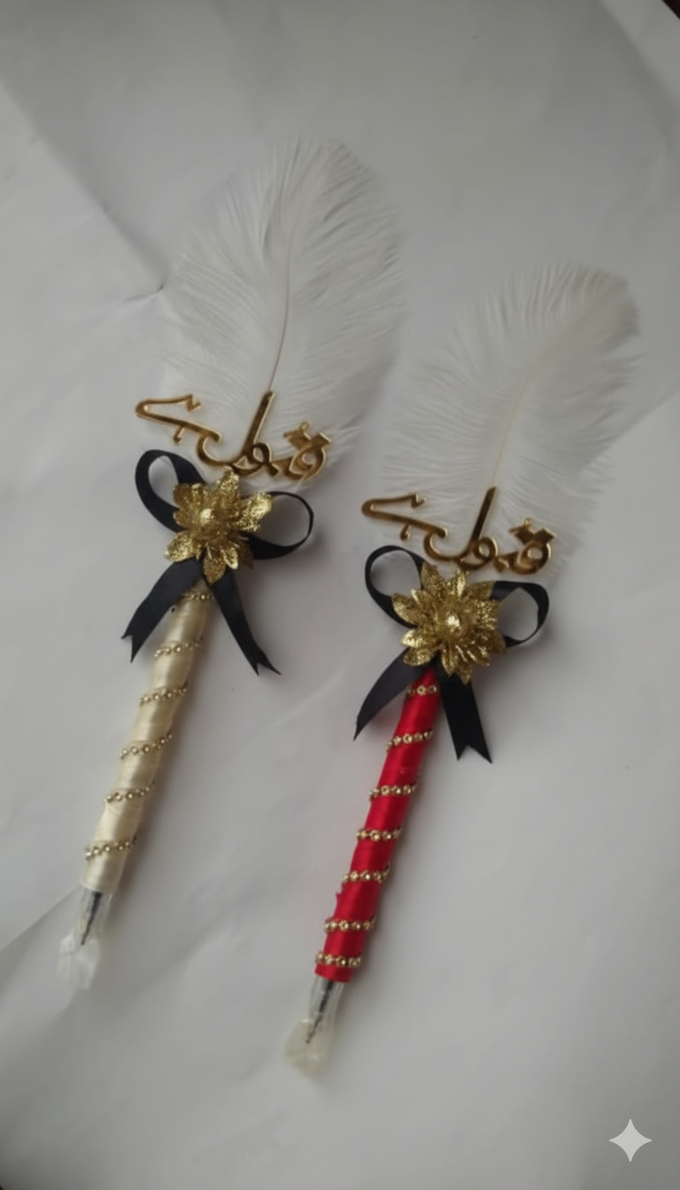 Custom Nikkah Pen with Feather | Personalized Qalam Set | Wedding Gift